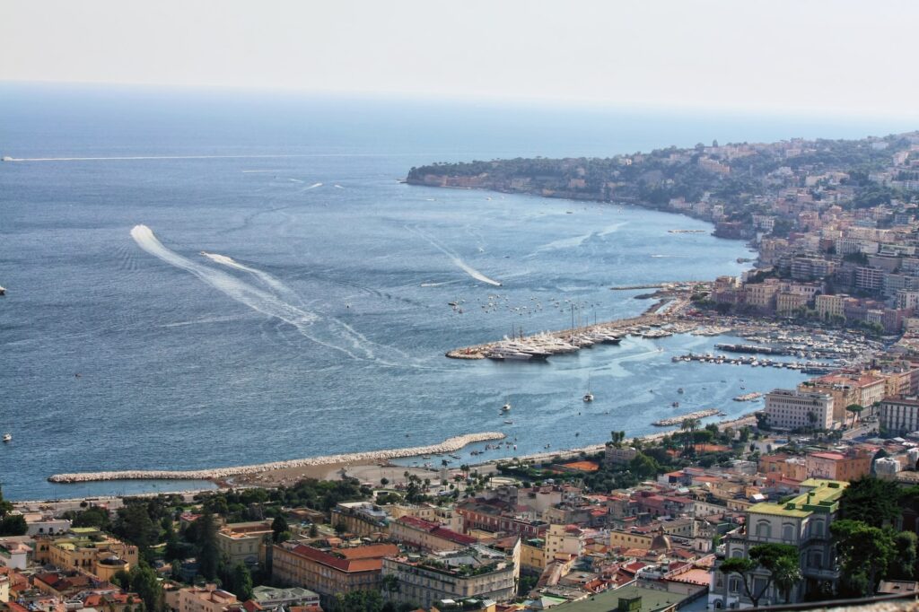aerial view of city buildings near body of water during daytime